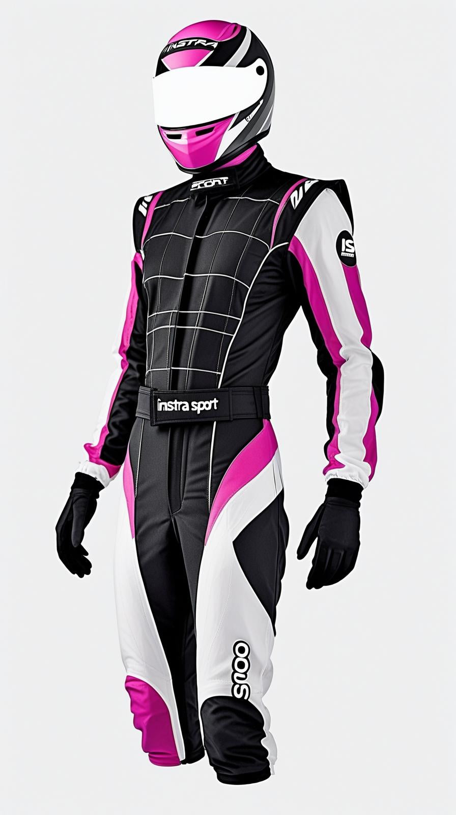 GKS-V2 Woman White, Black and Pink - Custom Go Kart Racing Suit
